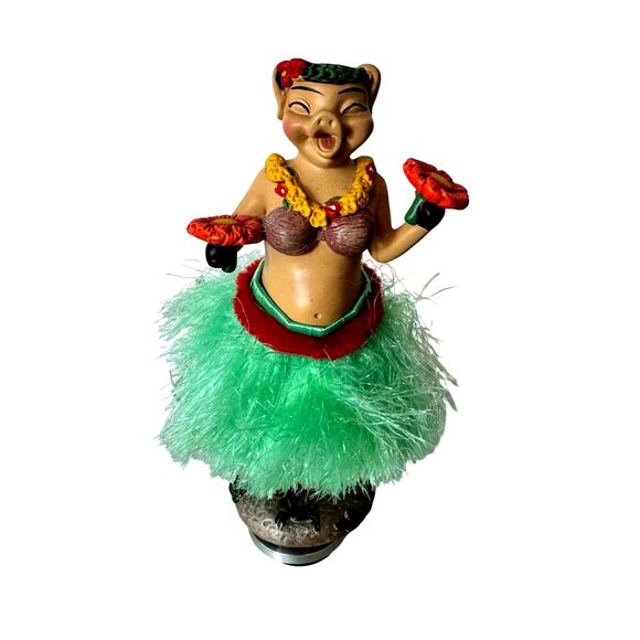Unbranded Other - Vtg Bobble Pig Hawaiian Hula Girl Grass Skirt Dancing Dash Resin Figure Fun